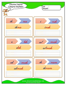 k sesi Grubu Çalışma Sayfaları